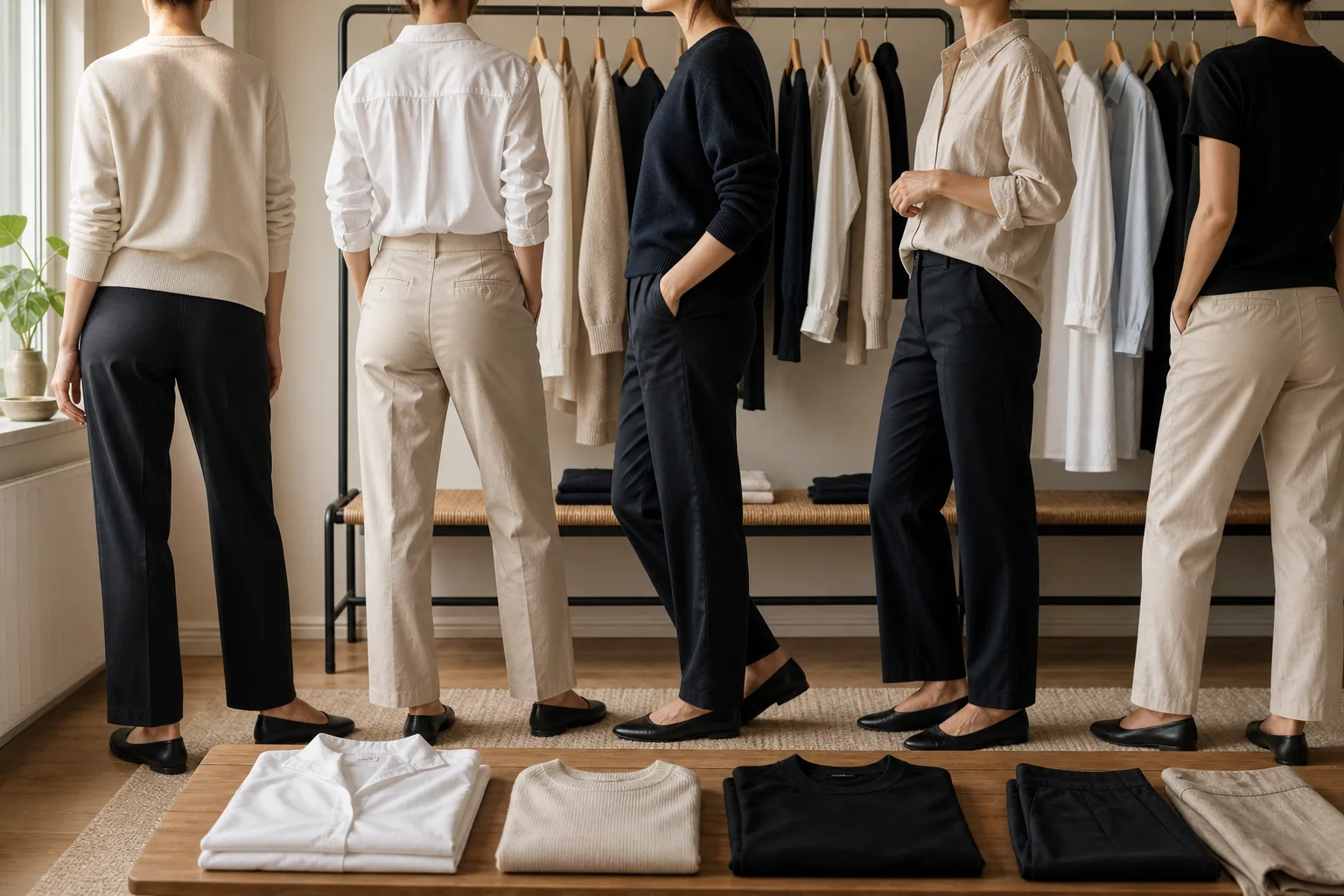 Neutrala basplagg för dam kombineras till flera användbara outfits