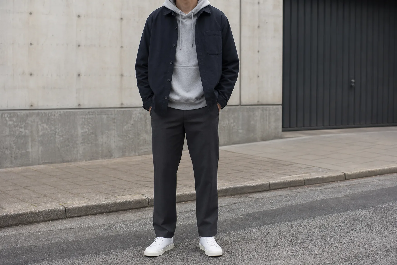Streetwear för herr kombineras för att bedöma silhuett och lager