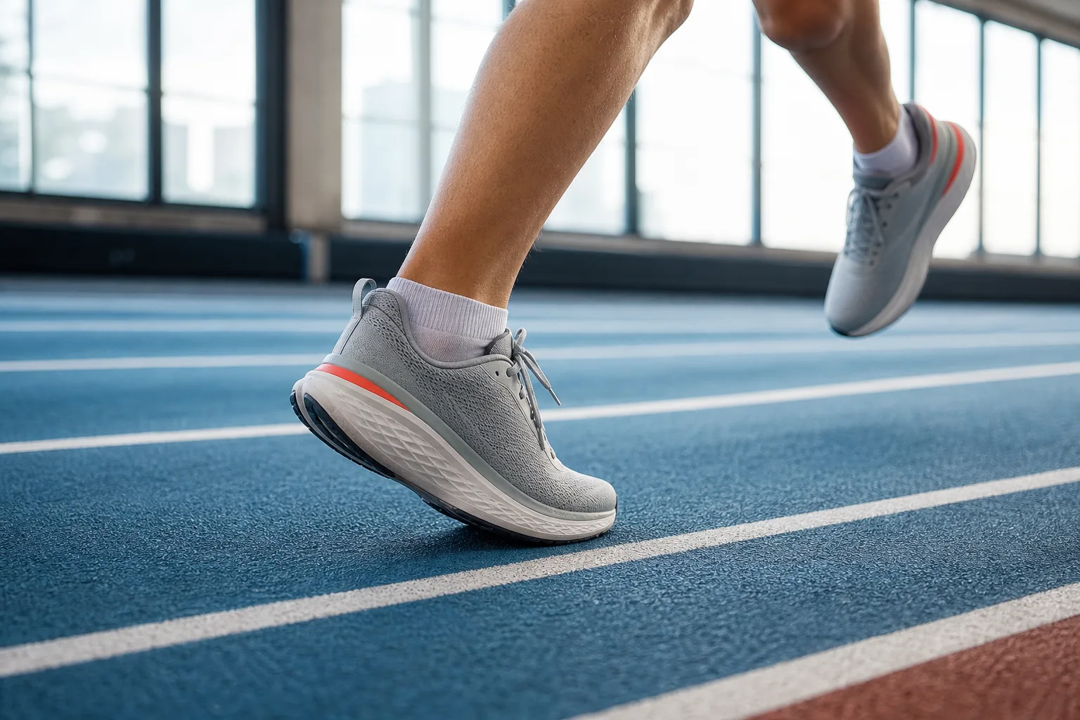 Sportig sneaker provas i rörelse för att bedöma passform och stöd