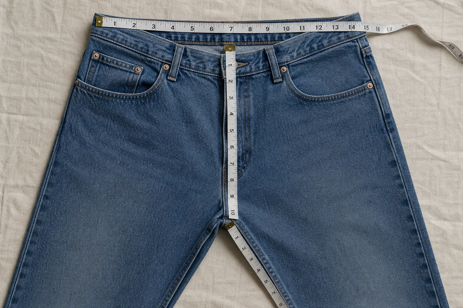 Midja, grenhöjd och innerben mäts på jeans inför storleksval