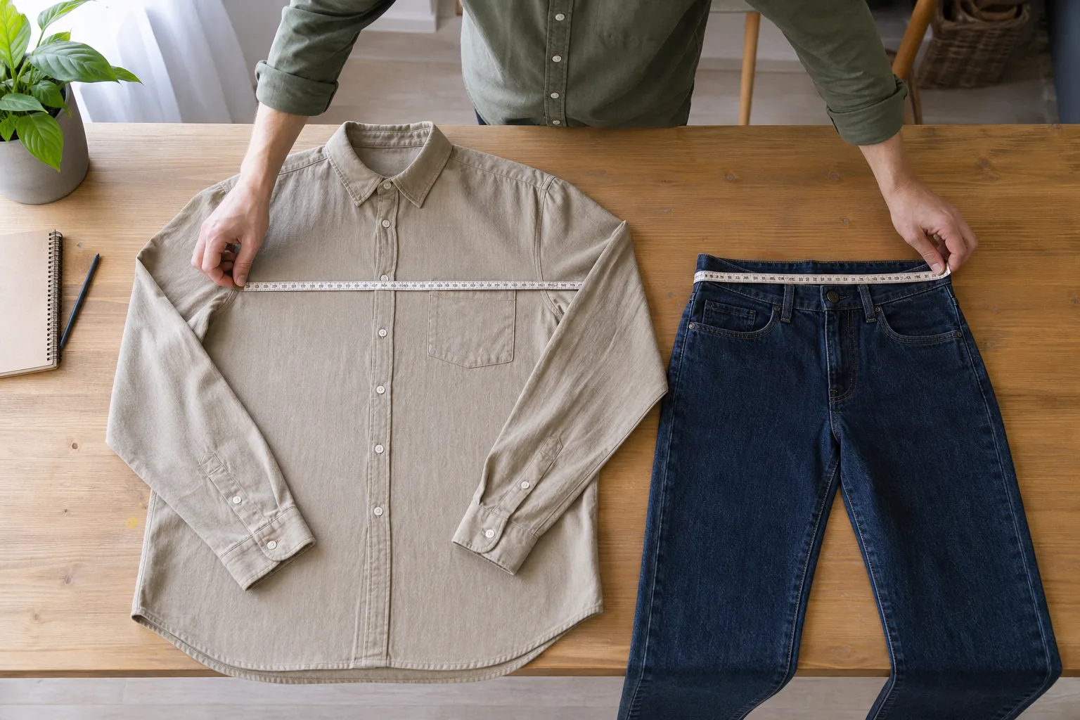 Bröstvidd och jeansmidja mäts för jämförelse med Tommy Hilfiger storlekar